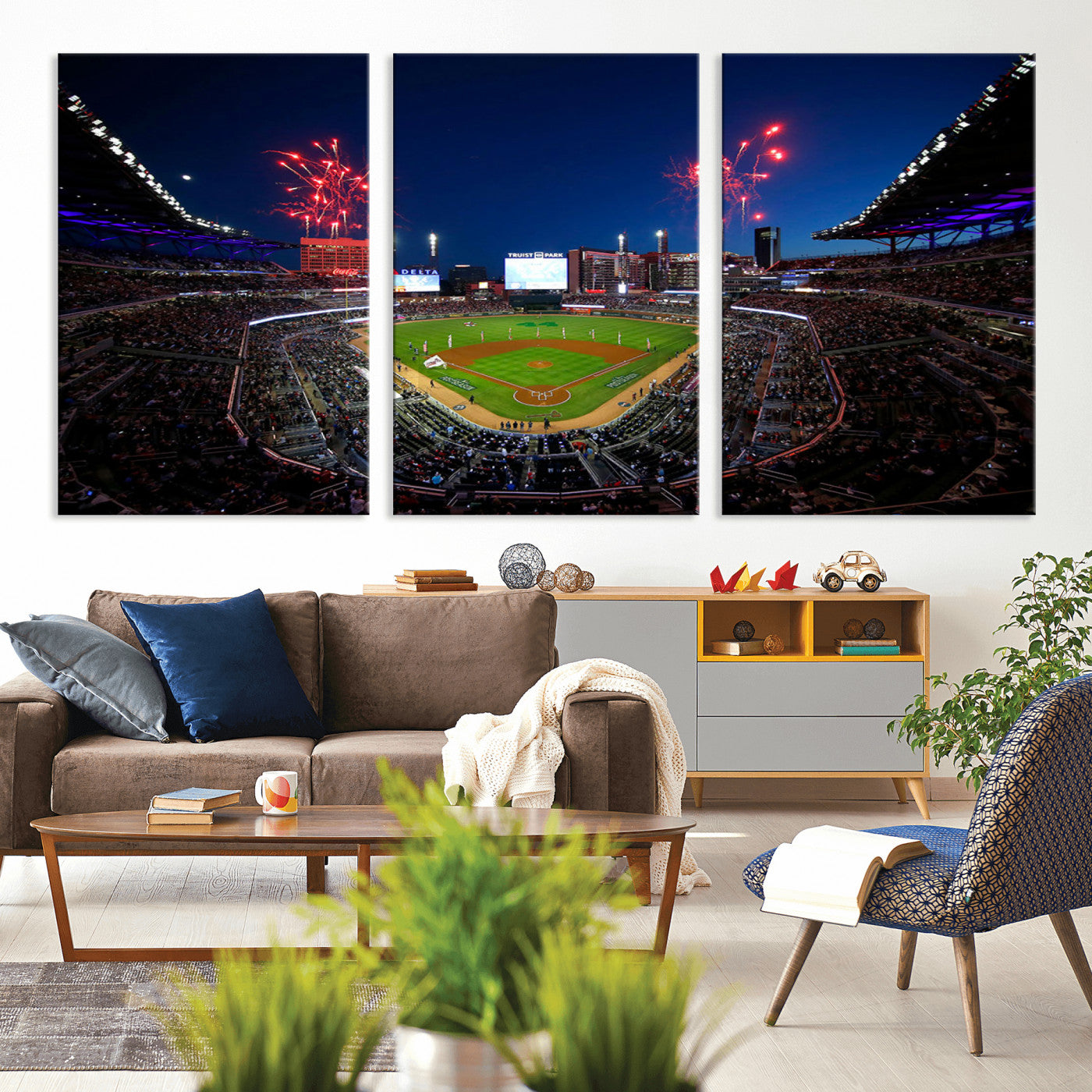MGV-CV-60X30-3P - Truist Park Atlanta Braves Baseball Stadium Wall Art Print | Large 3-Panel Canvas Print for Sports