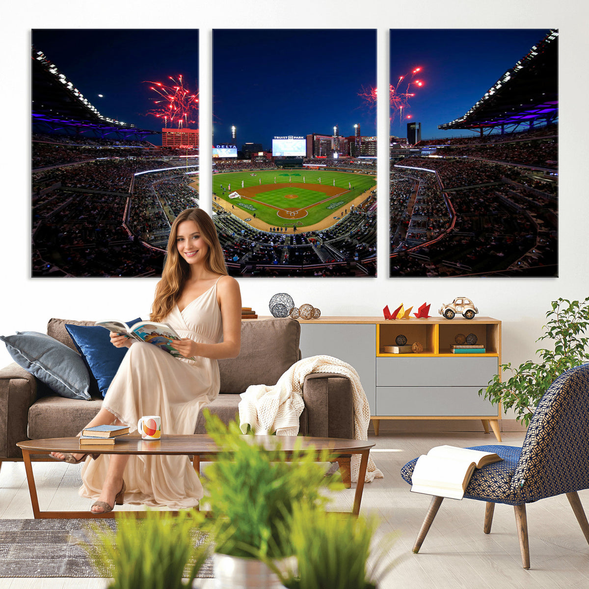 50582-MGV-CV-36X24 - Truist Park Atlanta Braves Baseball Stadium Wall Art Print | Large 3-Panel Canvas Print for Sports