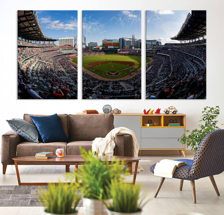 Truist Park Stadium Triple Canvas: Atlanta Braves Game Day Sky—Perfect Decor!.