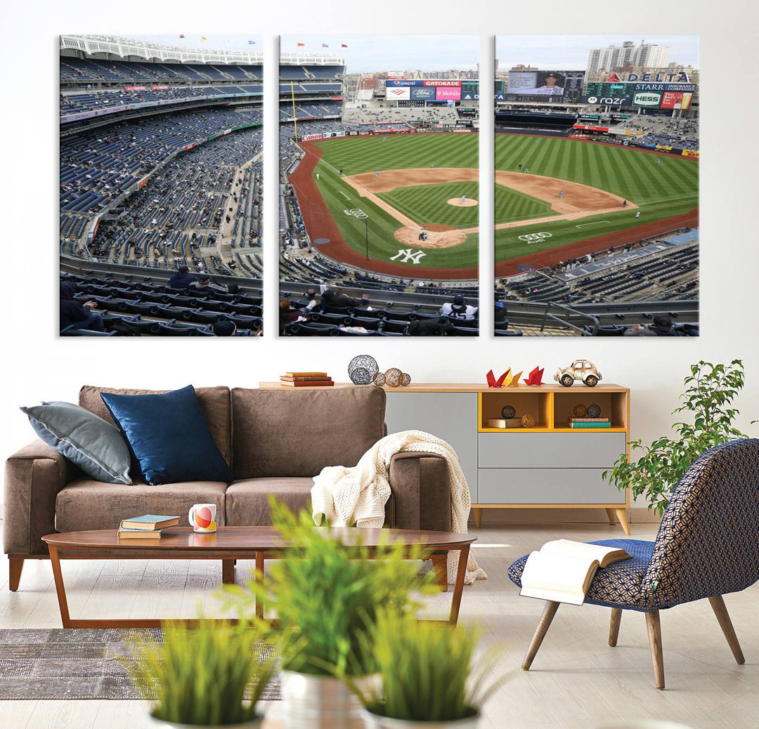 Aerial view of Yankee Stadium filled with fans, showcased on a New York Yankees Stadium Wall Art Canvas Print.