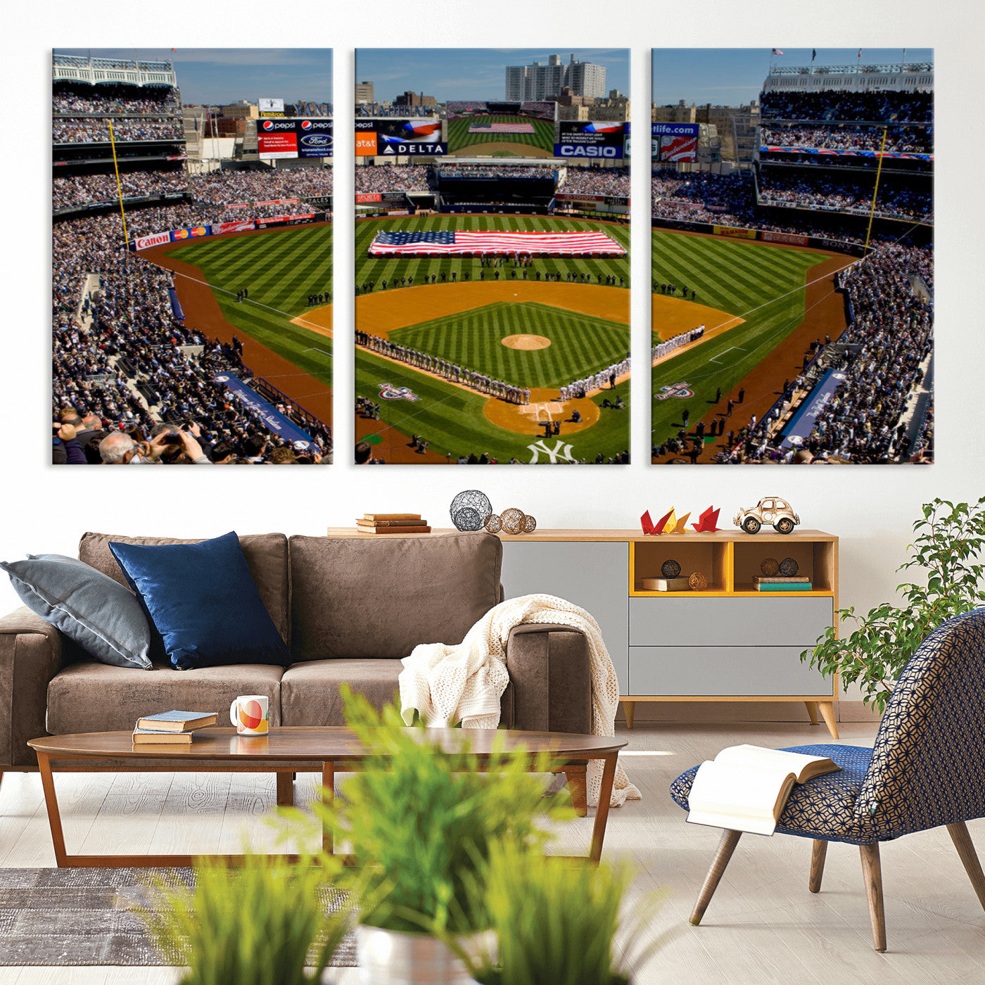 MGV-CV-60X30-3P - Yankee Stadium New York Wall Art Print | 3-Panel Canvas Print of Yankees Baseball Stadium | Large Framed Wall Decor for Baseball Fans | Ready-to-Hang