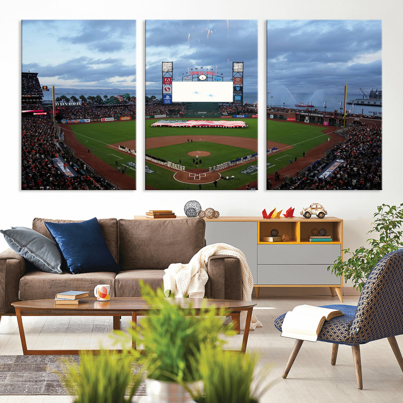 MGV-CV-60X30-3P - Oracle Park San Francisco Giants Wall Art | 3-Panel Canvas Print of Oracle Park Stadium | Large Framed Baseball Wall Decor | Ready-to-Hang MLB Canvas Print