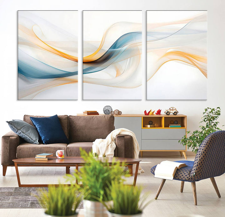 Decorative Turquoise Abstract Wave Wall Art Canvas Print.