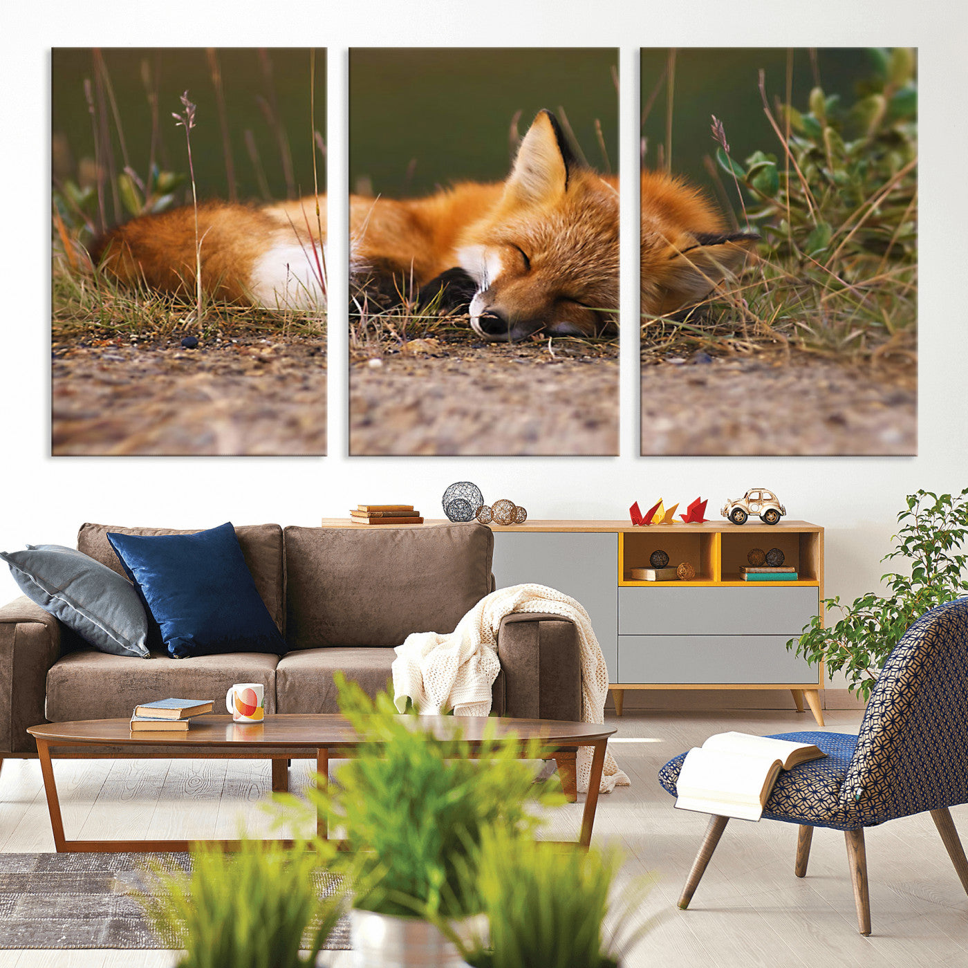 -Sleeping Fox Wall Art Canvas Print, Farmhouse Wall Decor and Animal Wall Art Print