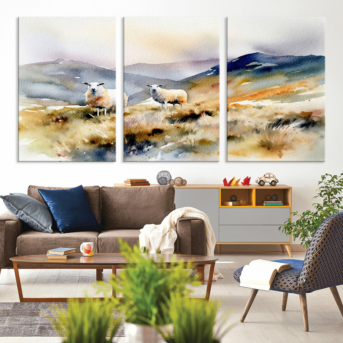 -Watercolor Sheep for Farmhouse Decor Wall Art Canvas Print, Mountain Wall Art Print