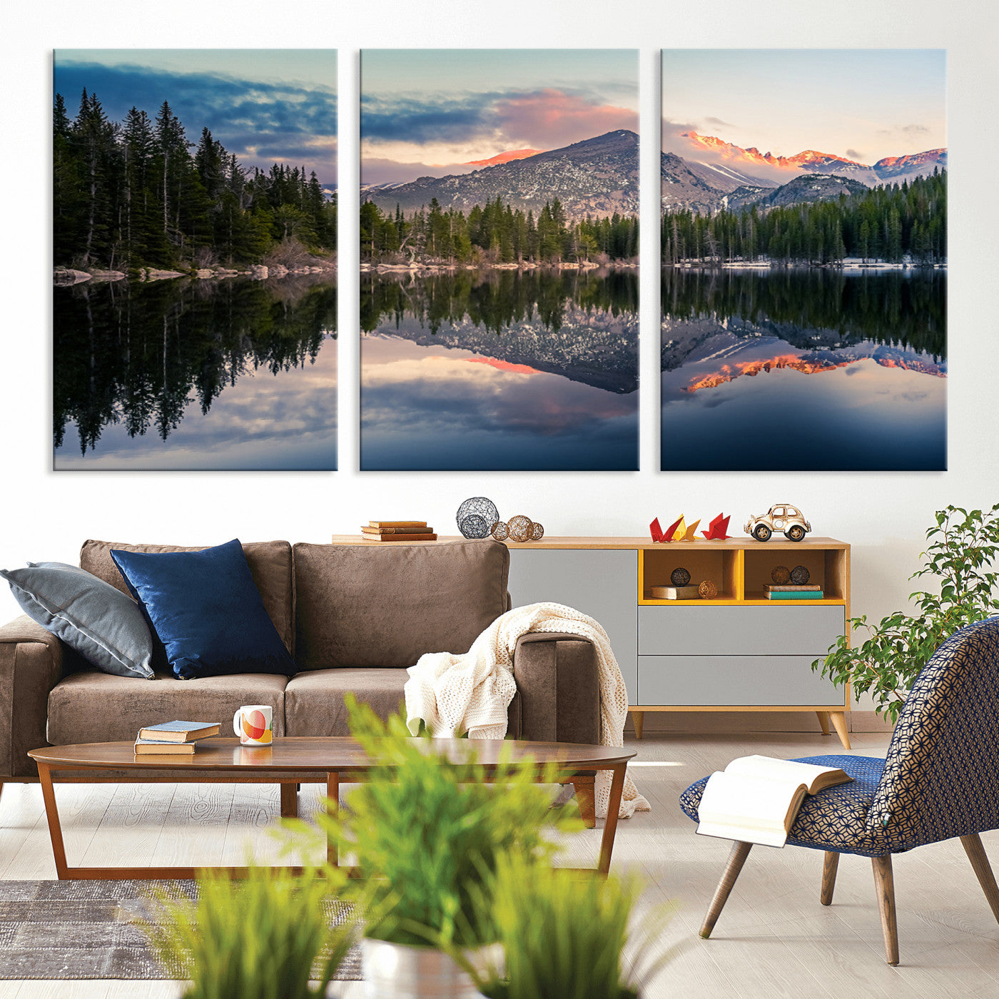 MGV-CV-60X30-3P - Bear Lake Reflection at Rocky Mountain National Park Wall Art Canvas Print, Scenic Mountain Landscape Canvas Print Set | Mountain Lake Wall Art Print