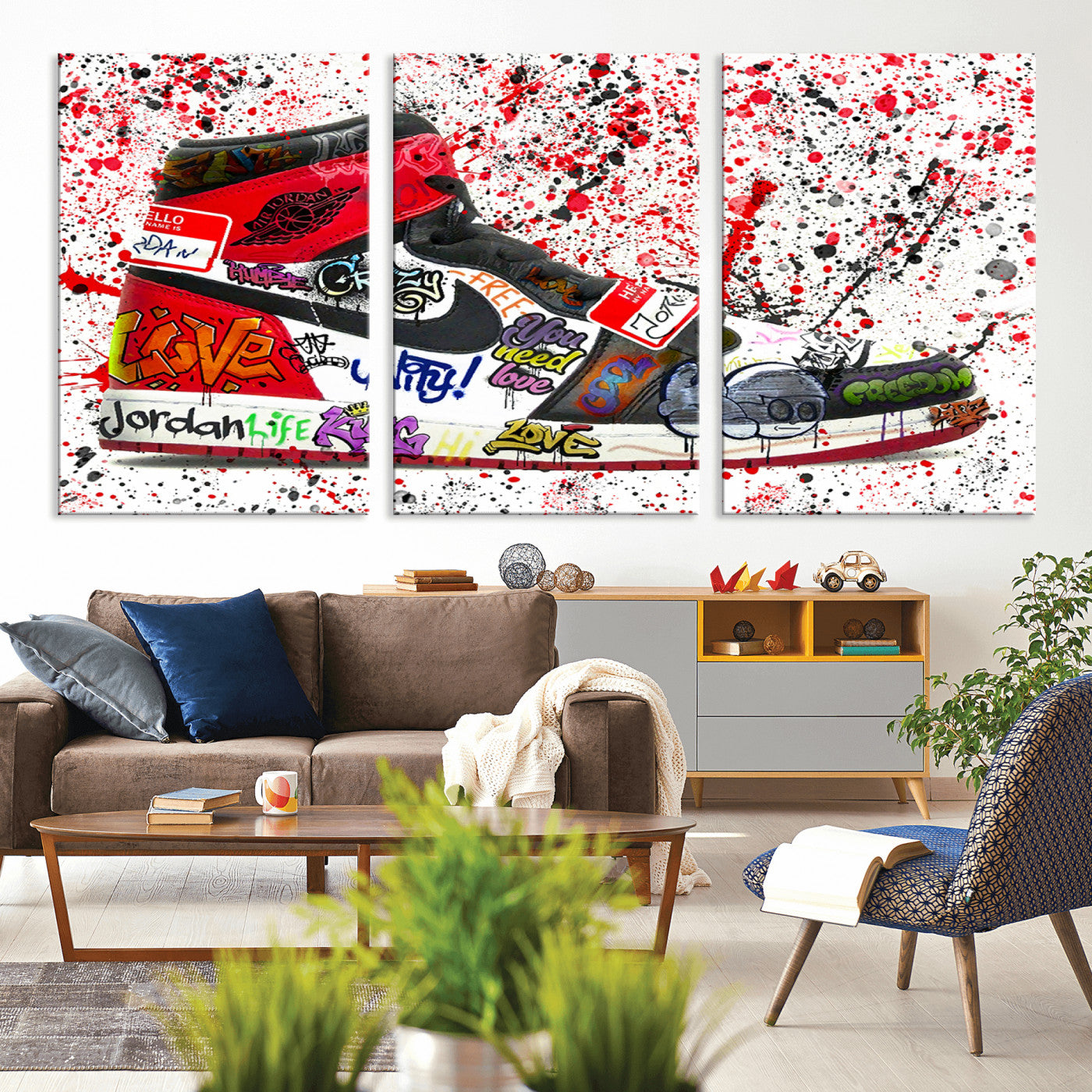 MGV-CV-60X30-3P - Jordan Shoes Graffiti Wall Art Canvas Print- Jordan Graffiti Canvas Wall Art - Framed Perfect for Sneaker heads and Urban Art Lovers