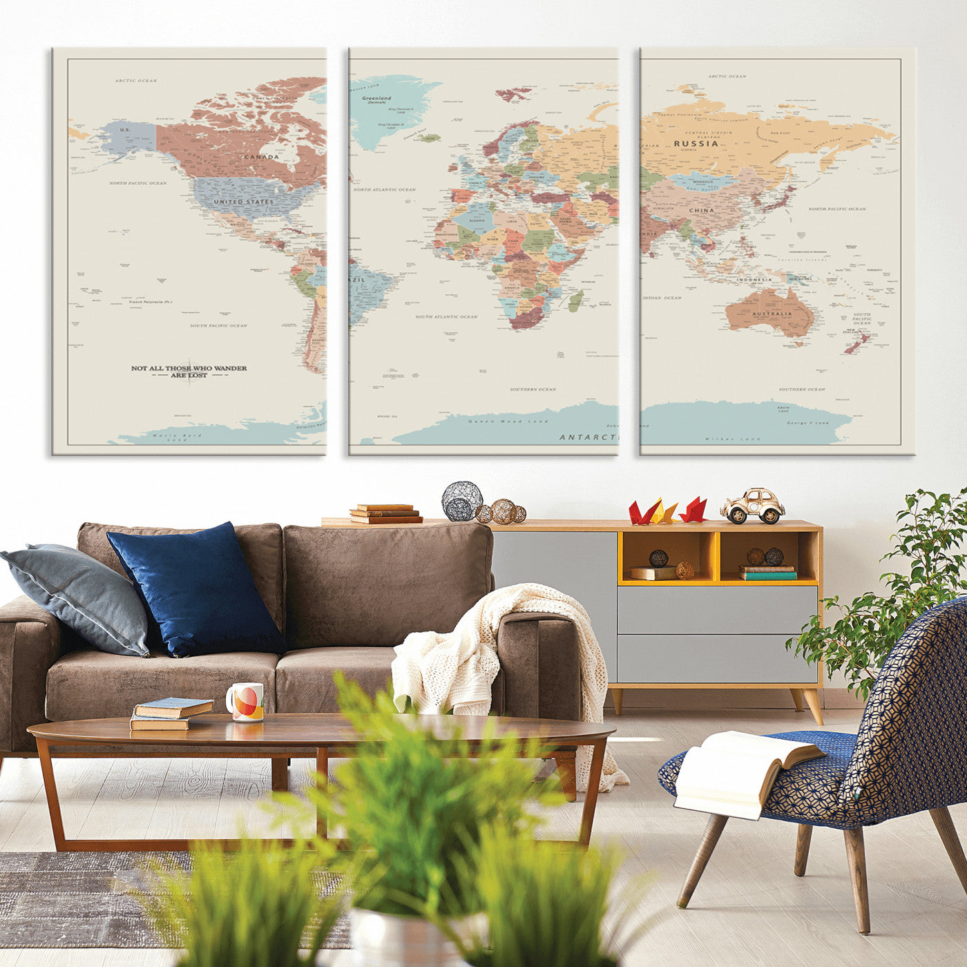 MGV-CV-60X30-3P - Push Pin World Map Canvas Print – Framed Wall Art for Couples to Track Their Travels – Anniversary