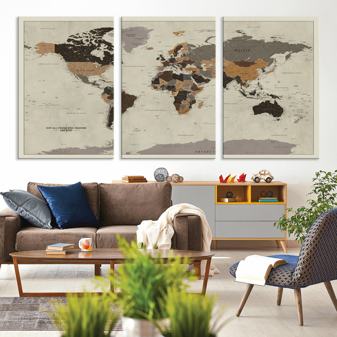 MGV-CV-60X30-3P - Push Pin World Map Canvas Print – Framed Wall Art for Couples to Track Their Travels – Anniversary