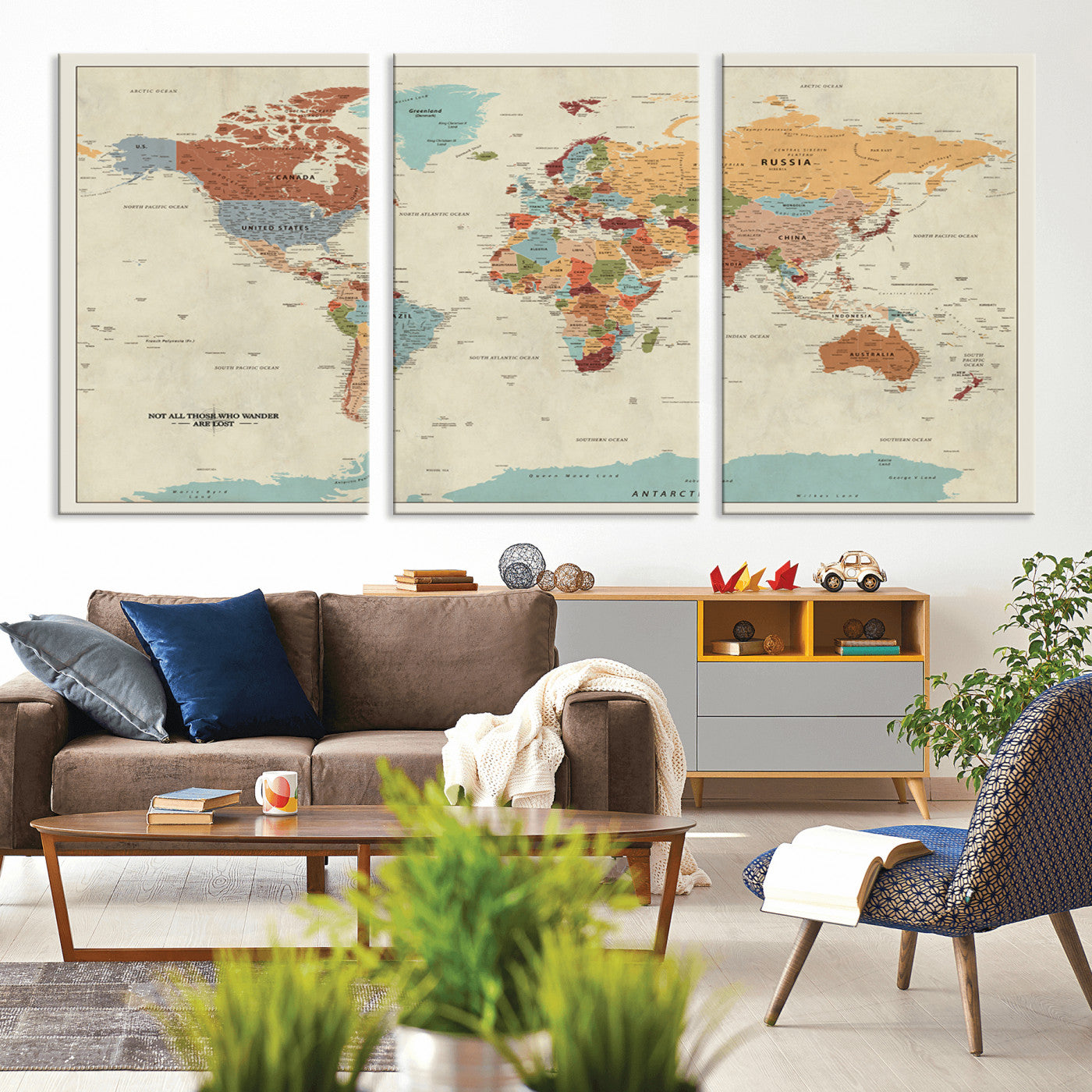 MGV-CV-60X30-3P - Push Pin World Map Canvas Print – Framed Wall Art for Couples to Track Their Travels – Anniversary