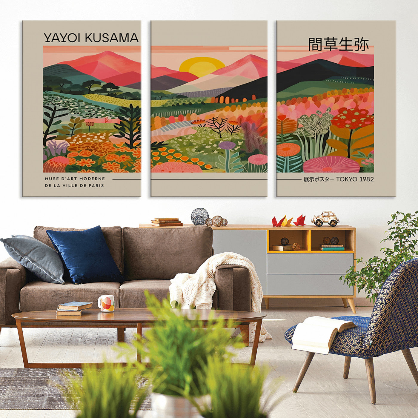 MGV-CV-60X30-3P - Yayoi Kusama 1986 Wall Art Print - Wabi Sabi Japanese Wall Art Print - Vibrant Abstract Landscape