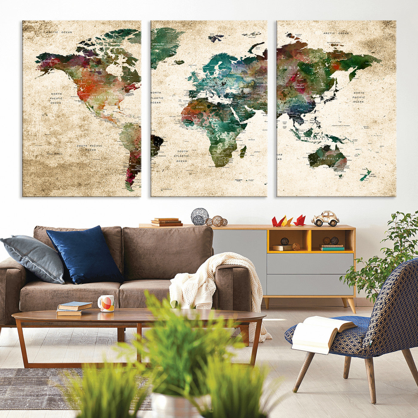 45128-MGV-CV-36X24-Push Pin World Map Canvas Print – Framed Wall Art for Couples to Track Their Travels – Anniversary Gift or Home Adventure Decor