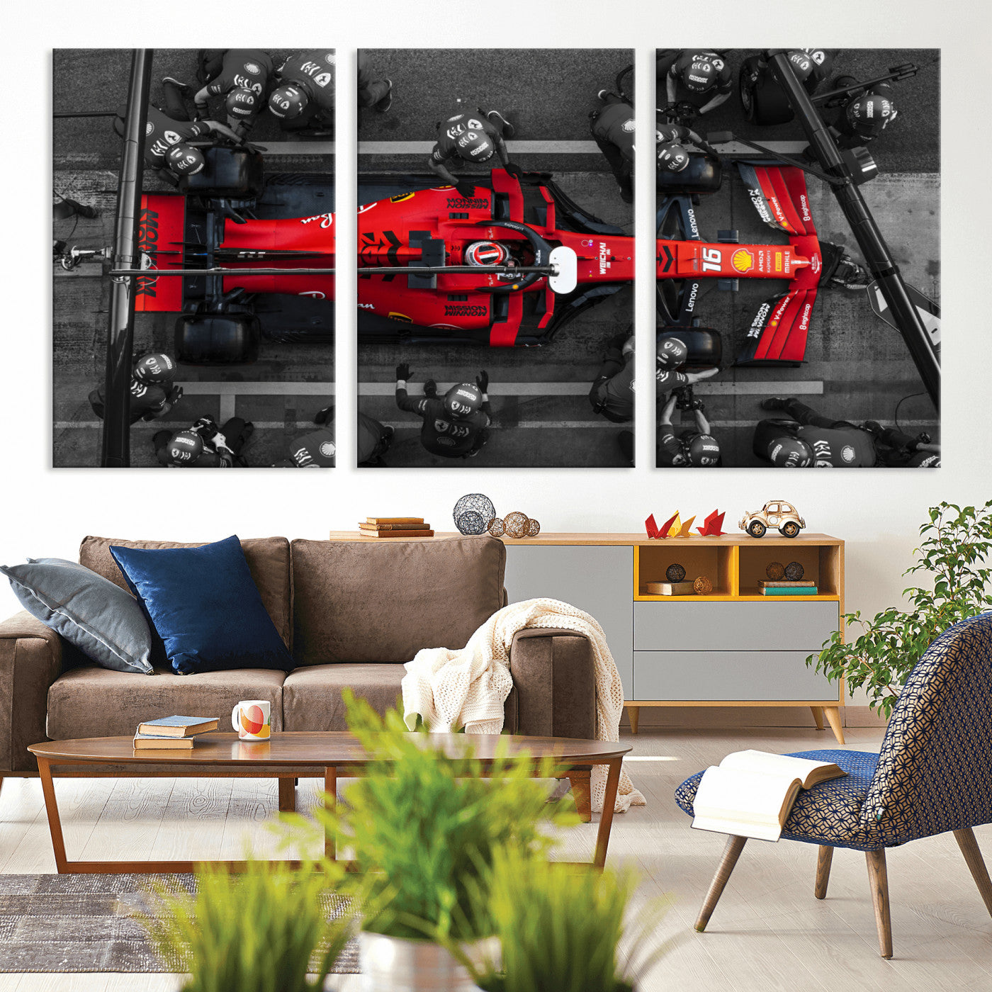 MGV-CV-60X30-3P - Ferrari Pit Stop Canvas Wall Art – Precision and Speed Captured in Bold Motorsport Imagery – Ready