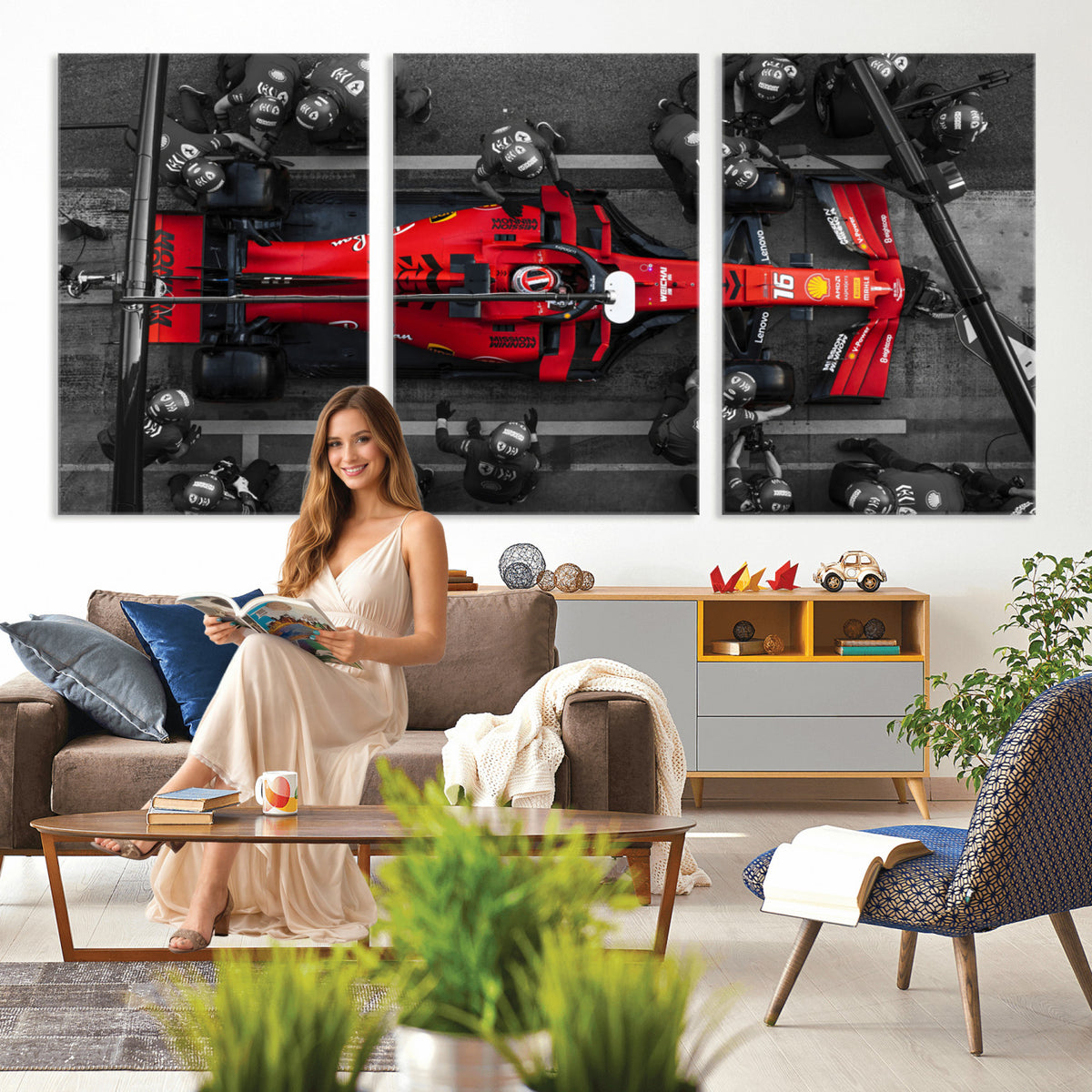 99356-MGV-CV-36X24 - Ferrari Pit Stop Canvas Wall Art | Precision and Speed