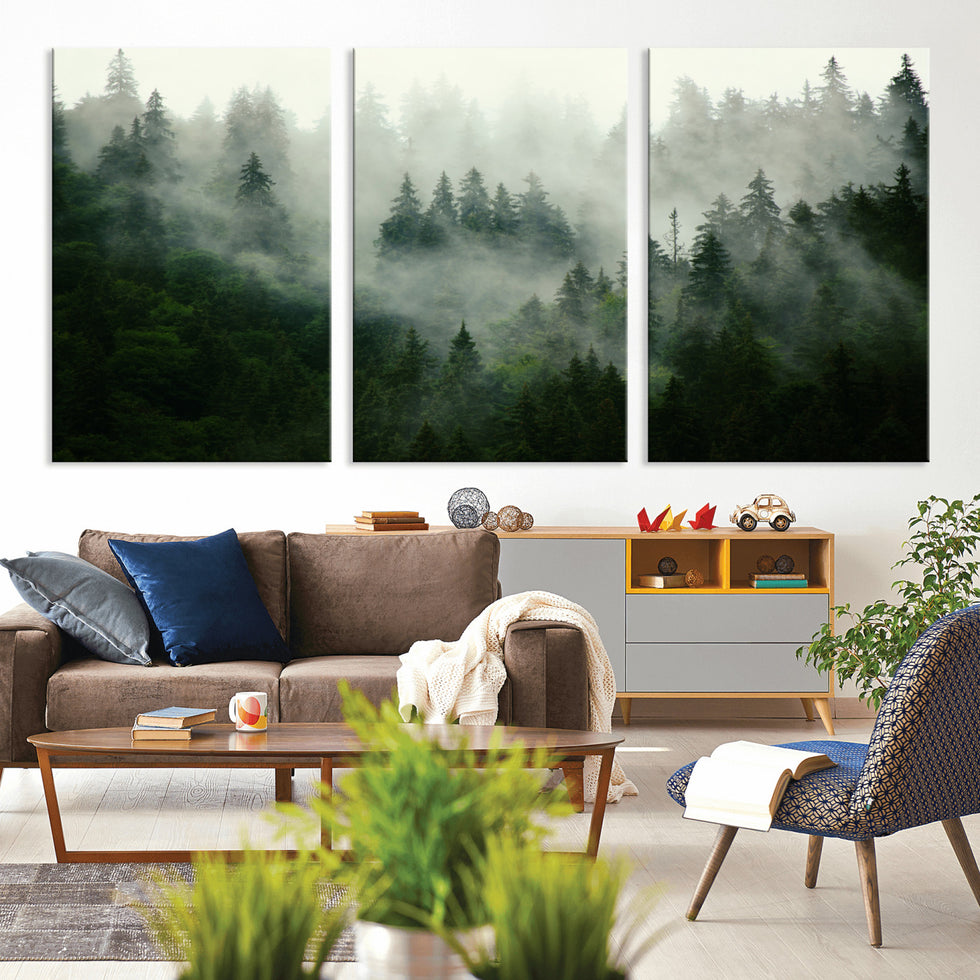 Misty Forest Wall Art – Tranquil Green Woodland Canvas Print, Nature ...