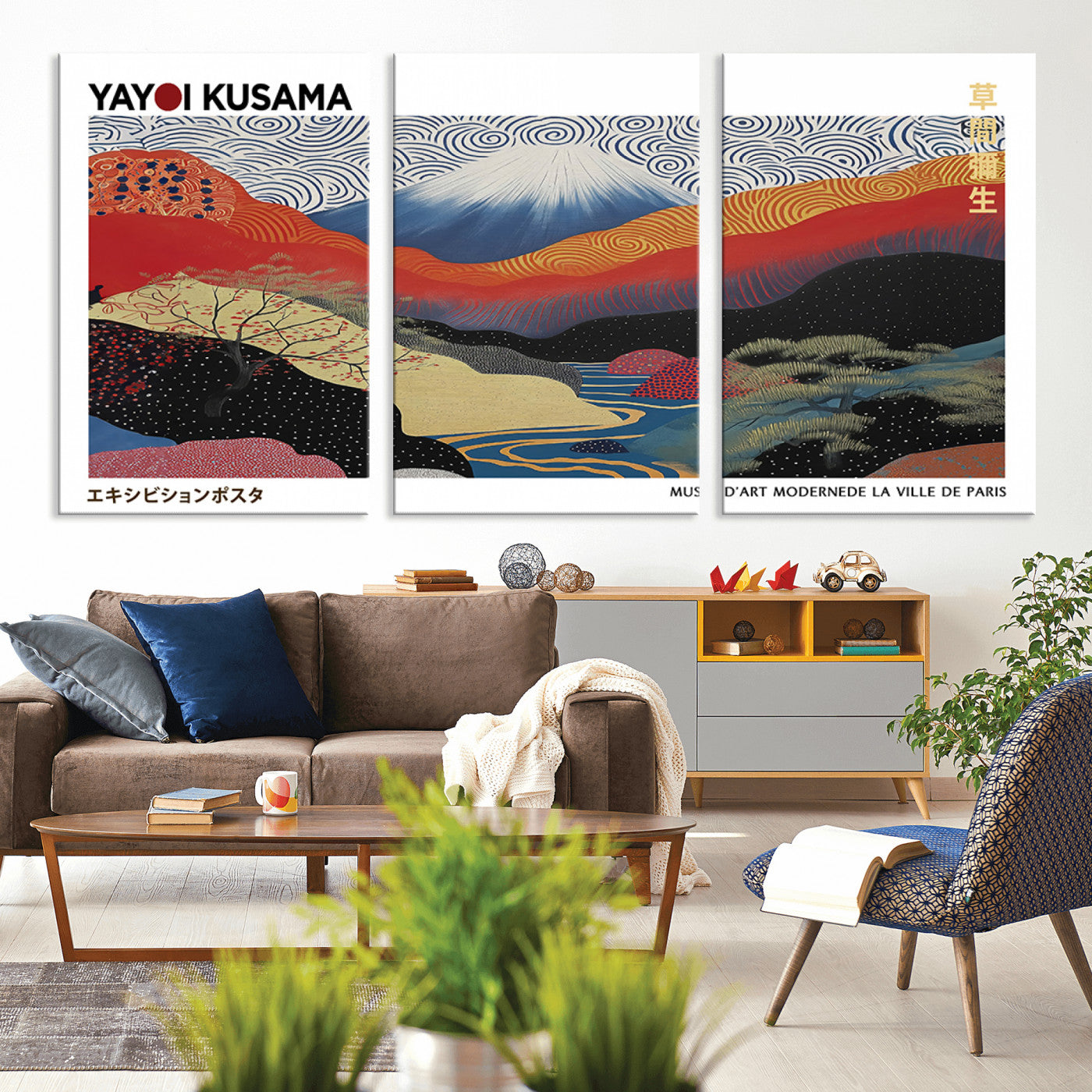 MGV-CV-60X30-3P - Framed Yayoi Kusama 1986 Wall Art Print – Japanese Wall Art Print, Wabi Sabi Yayoi Kusama Print -