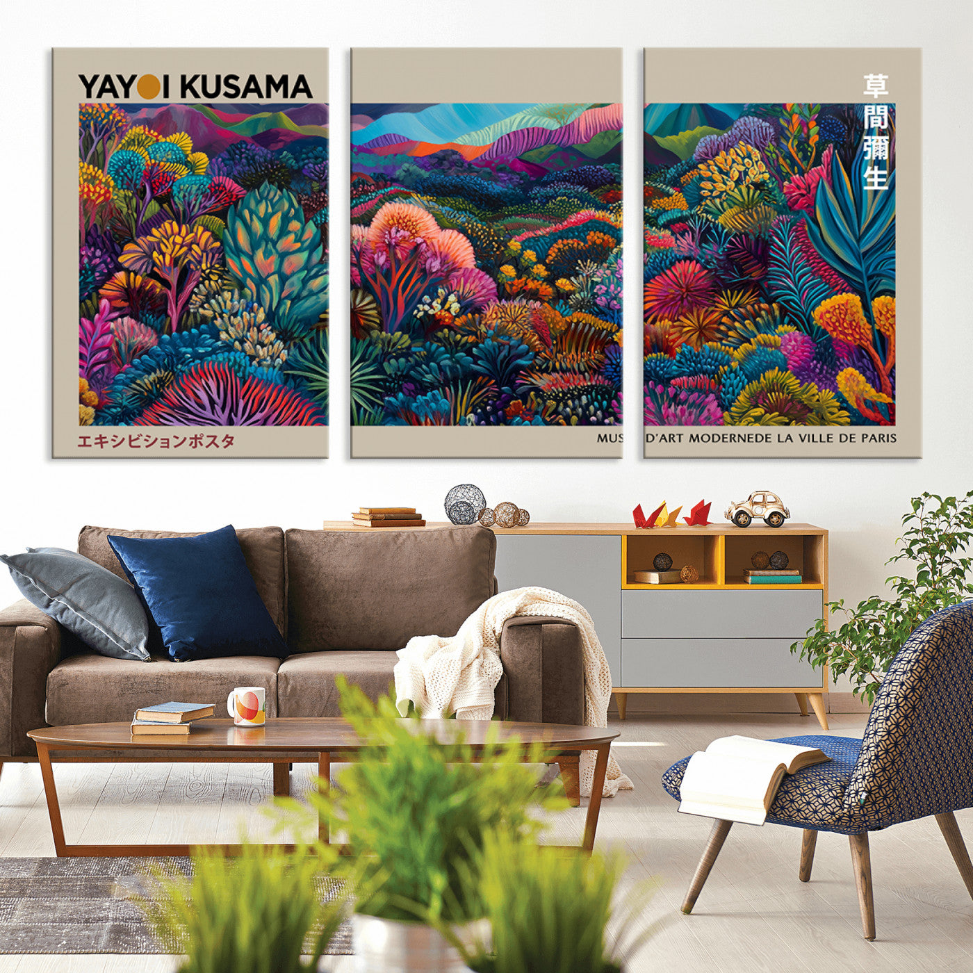 MGV-CV-60X30-3P - Framed Japanese 1986 Wall Art Print, Yayoi Kusama 1986 Wall Art Print – Japanese Wall Art Print,