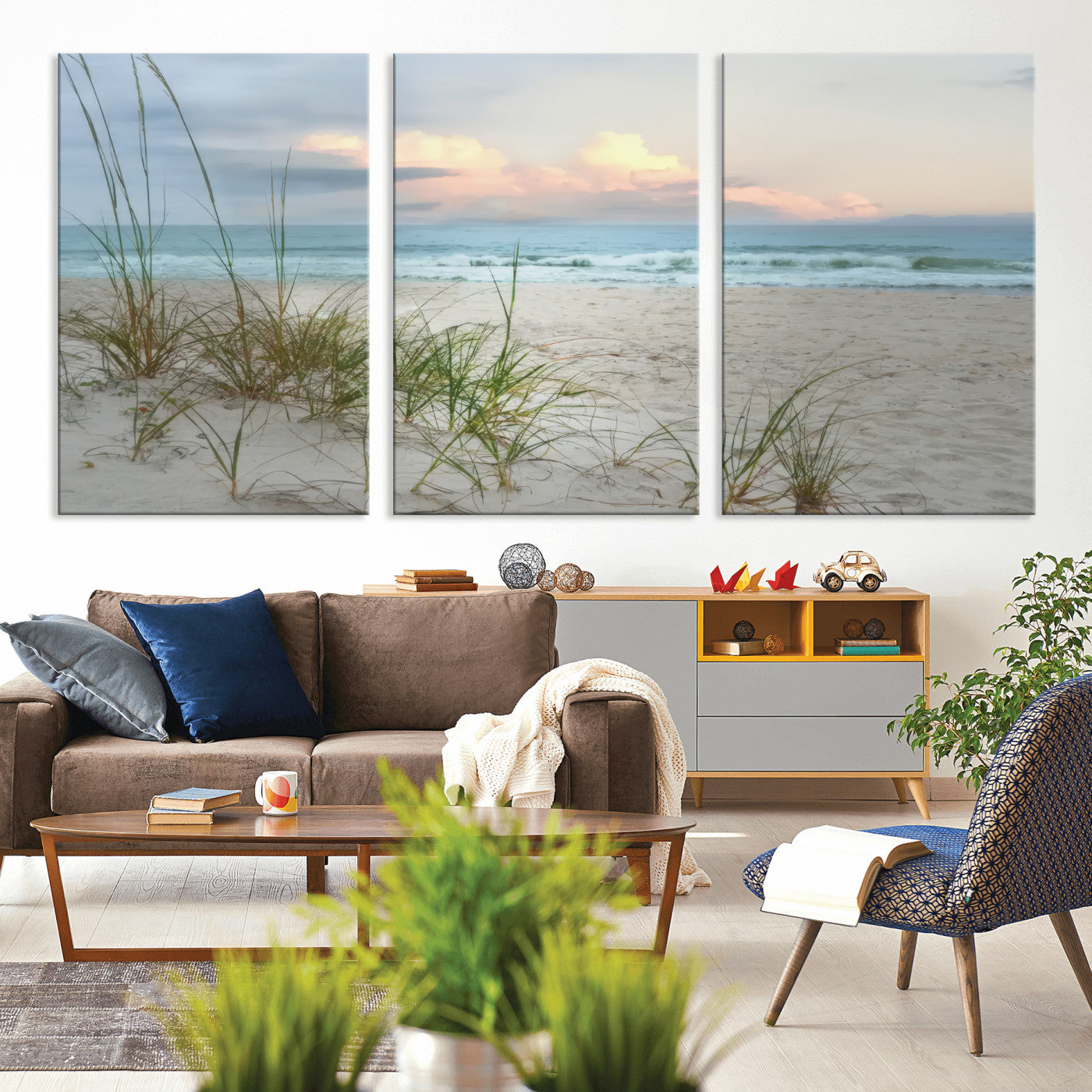 MGV-CV-60X30-3P - Flight Over Coastal Beach Landscape, Flight Over Coastal Beach Print Canvas Wall Art