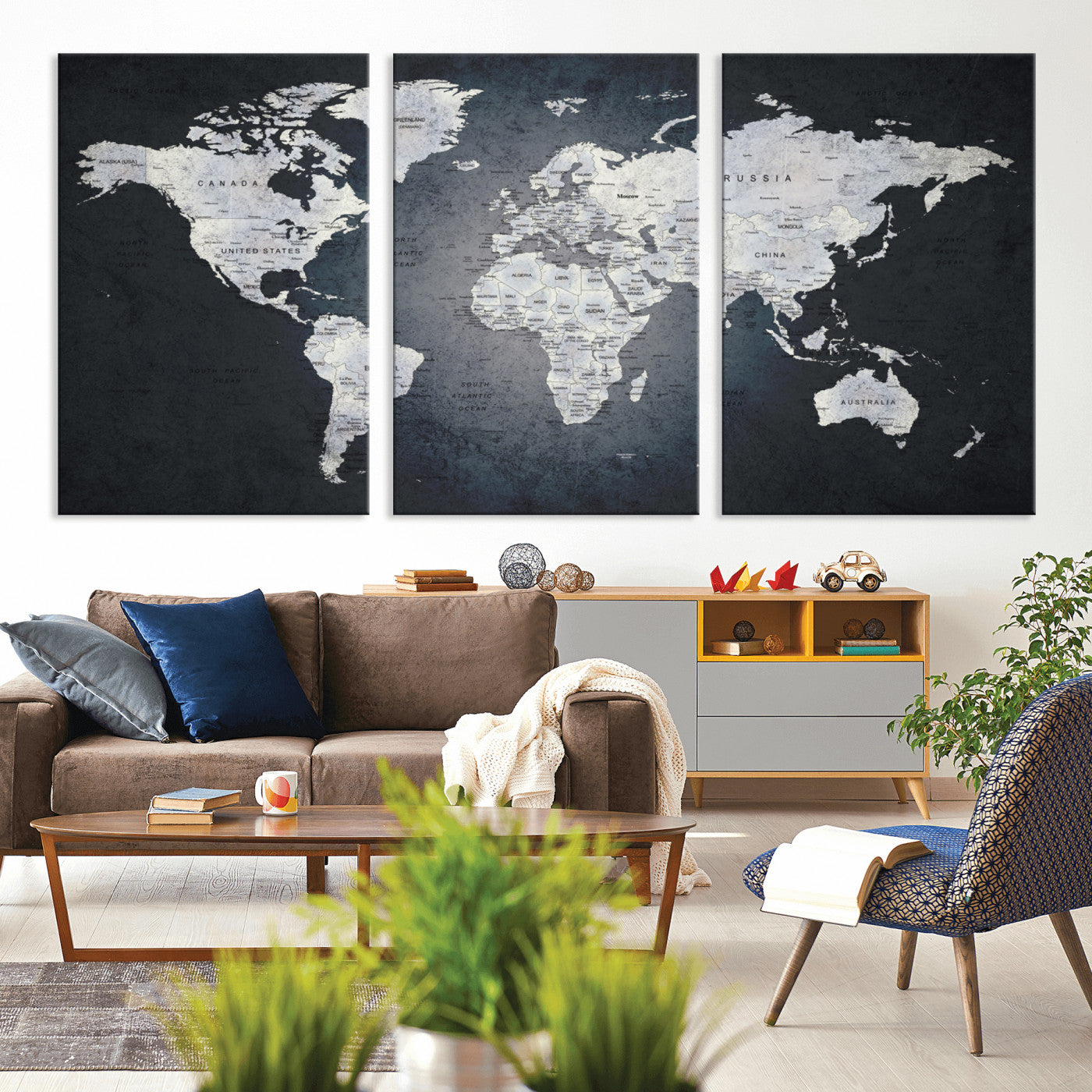 MGV-CV-60X30-3P - World Map Wall Art Canvas Print for Home and Office Decor