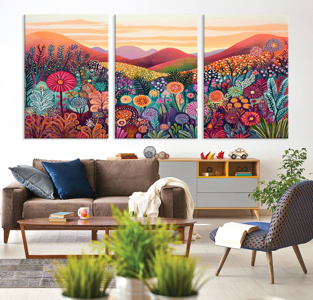 Yayoi Kusama 1986 Wall Art Print – Yayoi Kusama Wabi Sabi Japanese Wall Art Print - Vibrant Abstract Landscape Canvas