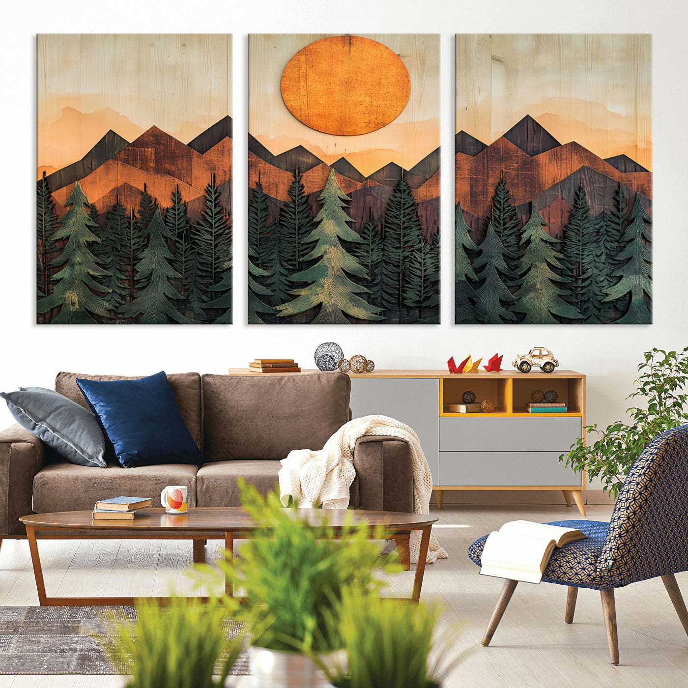 MGV-CV-60X30-3P - Sunset Mountain Landscape Canvas Wall Art Print - Nature Decor for Living Room, Office