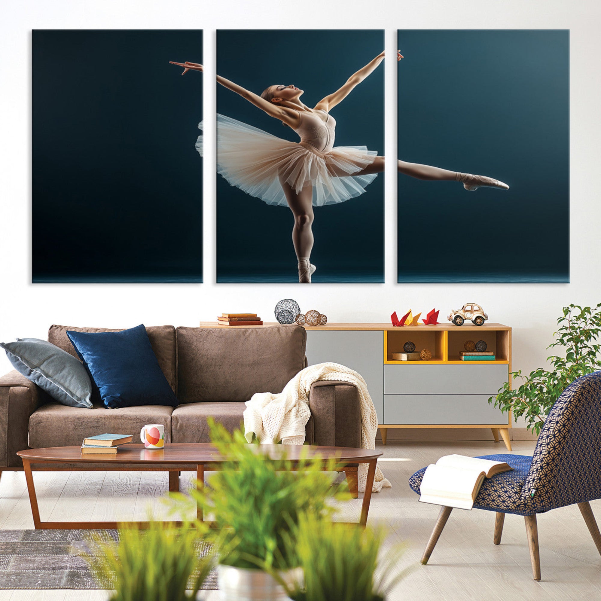 An elegant ballerina captured mid-pose on pointe, radiating grace and strength in a perfectly lit studio setting, her tutu fanned out in delicate symmetry.