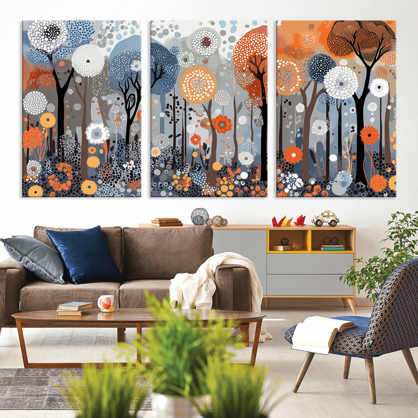 MGV-CV-60X30-3P - Abstract Winter Landscape Canvas Wall Art Print - Large Colorful Nature Wall Decor