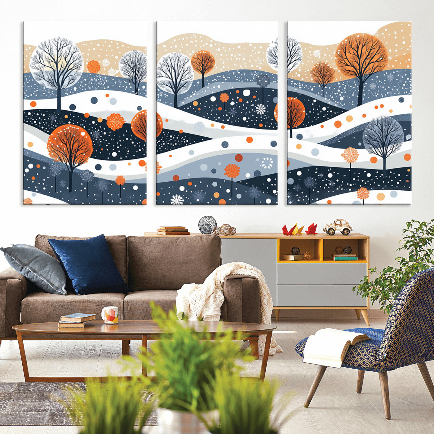 MGV-CV-60X30-3P - Abstract Winter Landscape Canvas Wall Art Print -  Large Colorful Nature Wall Decor