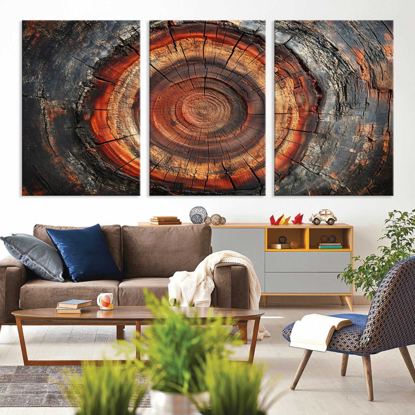 MGV-CV-60X30-3P - Wood Grain Canvas Wall Art - Framed Abstract Tree Ring Framed Wall Art, Wood Grain Canvas Wall