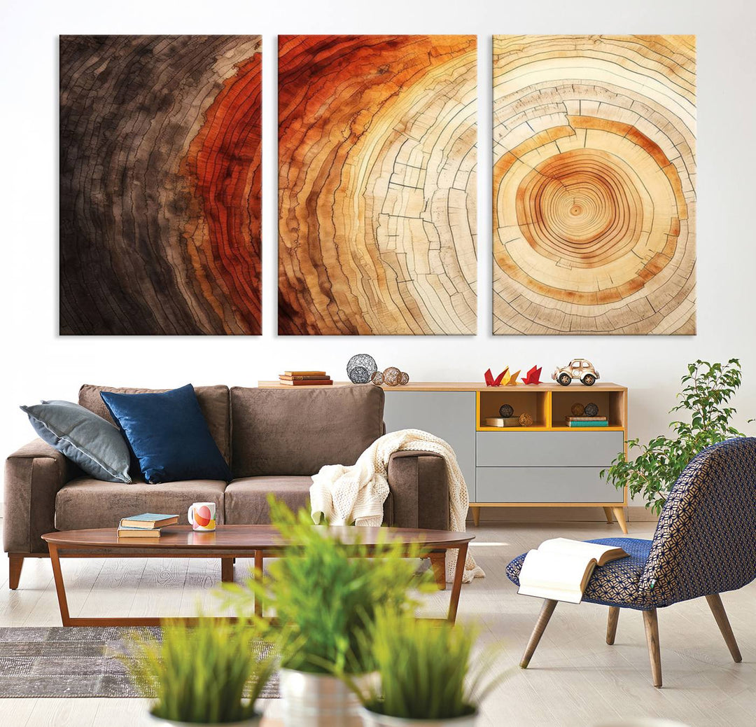 Contemporary living room featuring the Tree Ring Print on Canvas Wall Art.