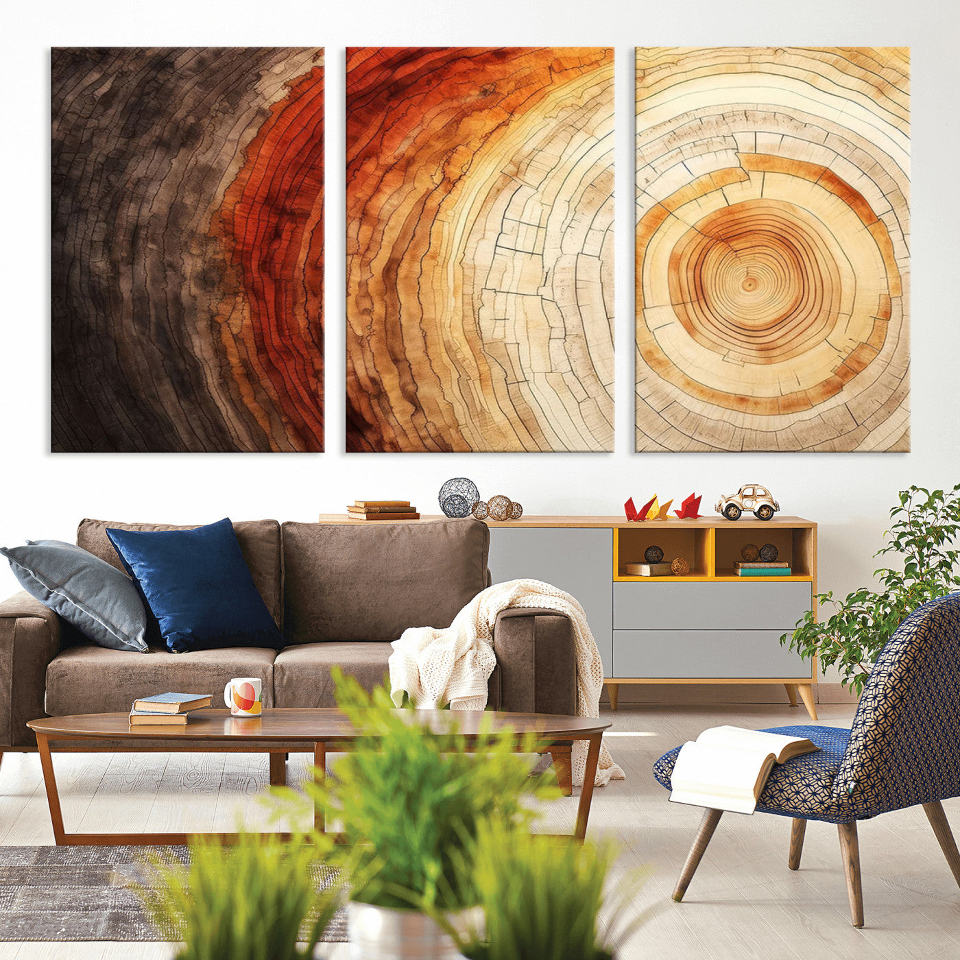 MGV-CV-60X30-3P - Tree Ring Print on Canvas Wall Art, Tree Stump Print, Wood Wall Art Living Room, Abstract Natural