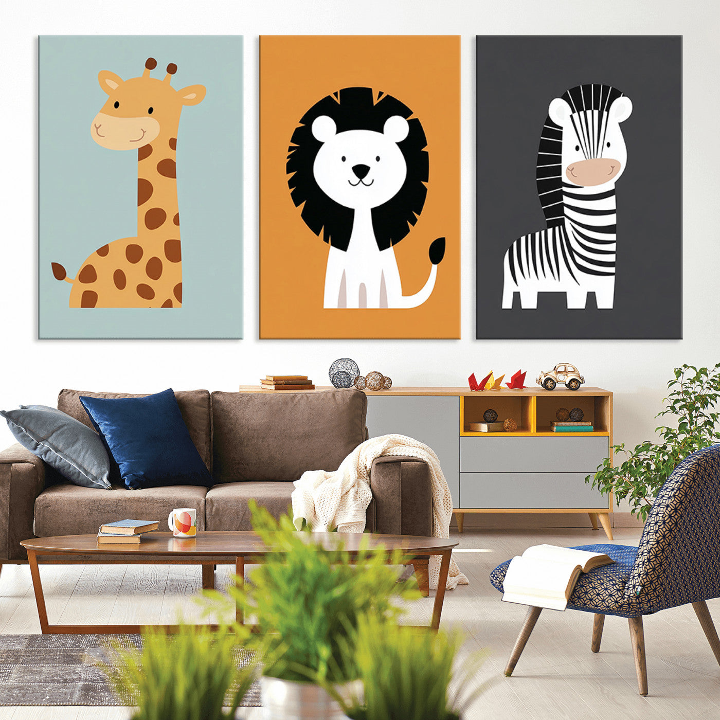 MGV-CV-60X30-3P - Boho Jungle Animal Nursery Wall Art Prints - Safari Decor in Earth Tones for Modern and Stylish
