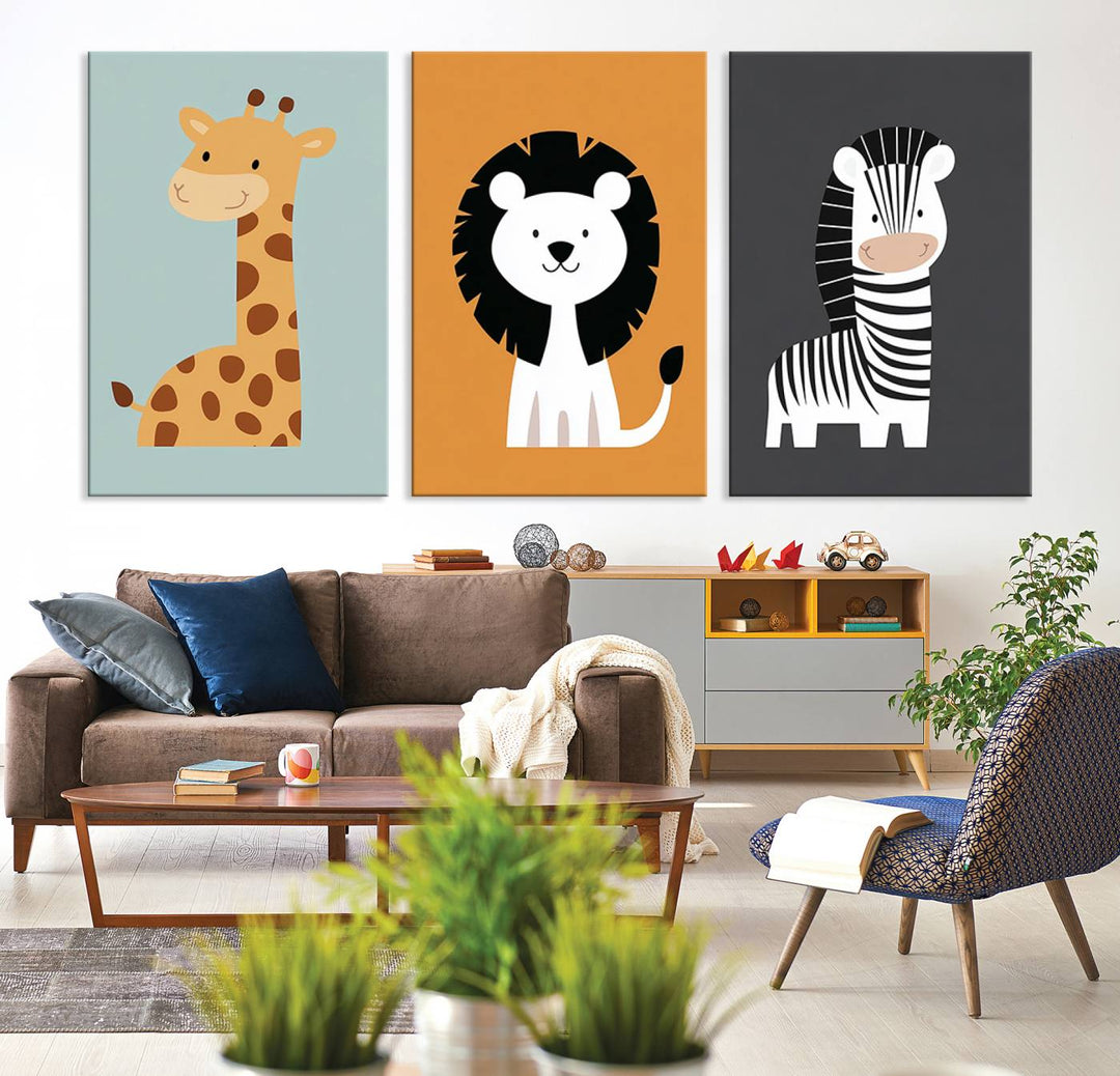 Boho Jungle Animal Nursery Wall Art Prints - Safari Decor in Earth Tones for Modern and Stylish Nursery Spaces