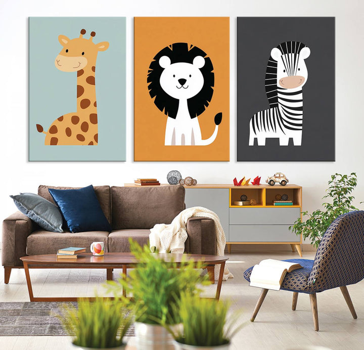 Boho Jungle Animal Nursery Wall Art Prints - Safari Decor in Earth Tones for Modern and Stylish Nursery Spaces