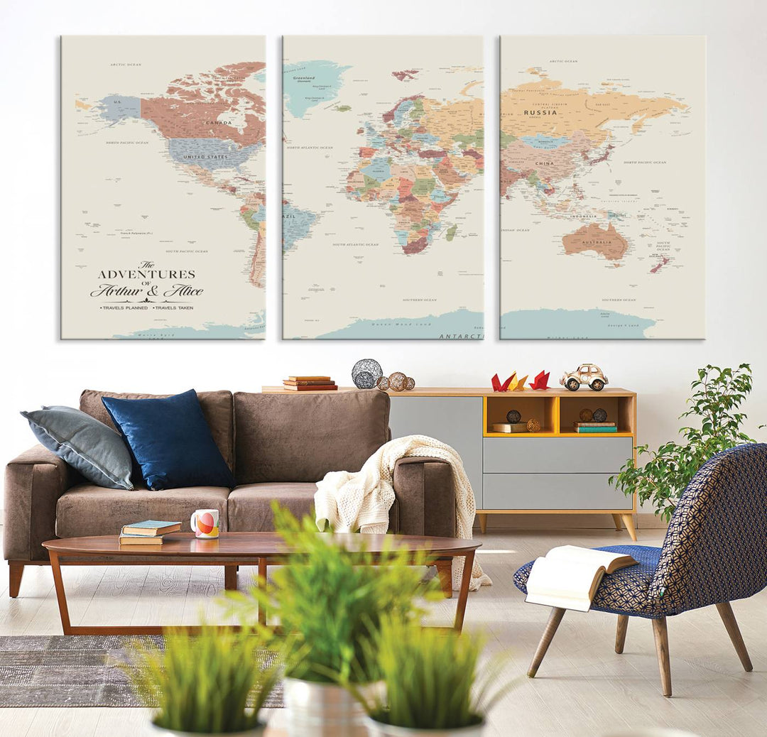 Custom World Map Wall Art Canvas Print - Personalized World Map Wall Art, Customize Wall Art Map Print
