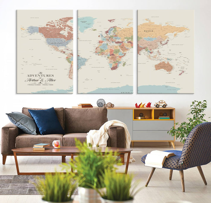 Custom World Map Wall Art Canvas Print - Personalized World Map Wall Art, Customize Wall Art Map Print