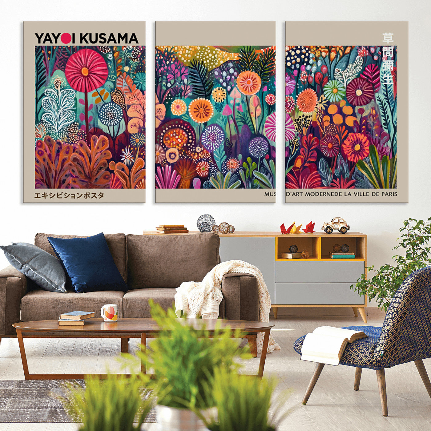 MGV-CV-60X30-3P - Yayoi Kusama Wall Art Canvas Print, Abstract Art, Large Yayoi Kusama Framed Wall Art Print, Japanese