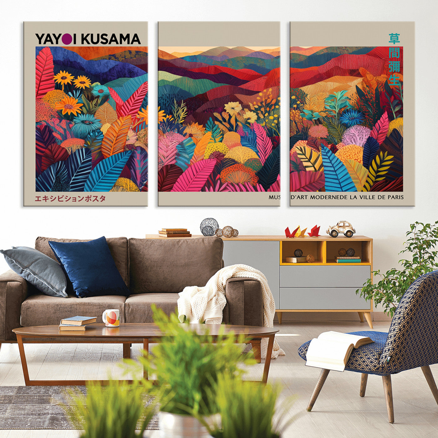 MGV-CV-60X30-3P - Yayoi Kusama Wall Art Canvas Print, Abstract Art, Large Yayoi Kusama Framed Print, Japanese Wabi