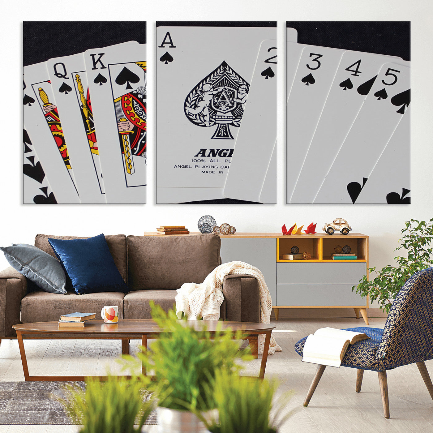 MGV-CV-60X30-3P - Poker Wall Art - Playing Cards Canvas Wall Art Print - Ace of Spades and Royal Flush Design, Perfect