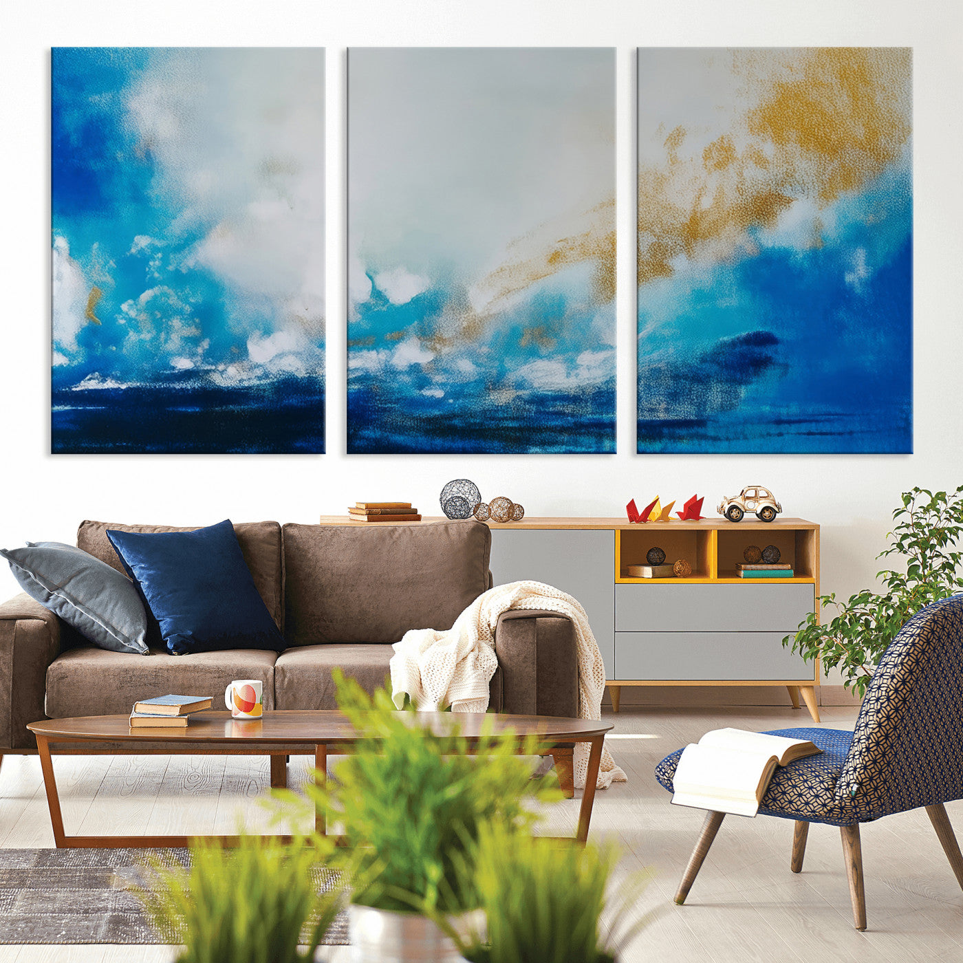MGV-CV-60X30-3P - Blue Abstract Print - Dynamic Ocean-Inspired Canvas Wall Art