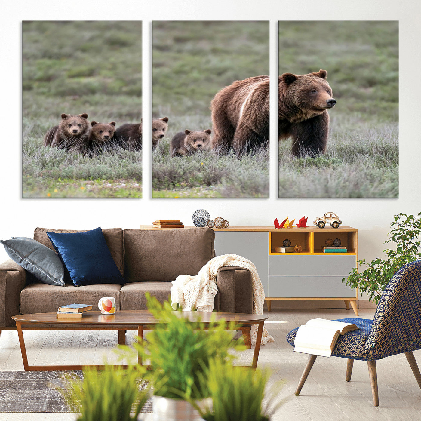 MGV-CV-60X30-3P - Wildlife Photography of 399 Grizzly Bear Cubs | Queen of the Tetons Canvas Wall Art Print