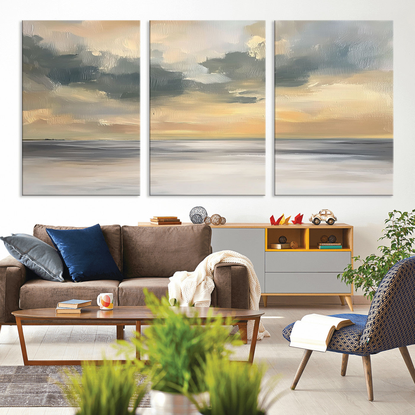 MGV-CV-60X30-3P - Modern Coastal Artwork with Vibrant Abstract Ocean Waves Wall Art Canvas Print for Contemporary