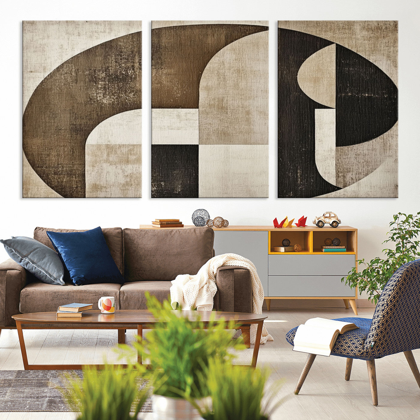 MGV-CV-60X30-3P - Wabi Sabi Abstract Wall Art | Geometric Modern Minimalist Canvas Print with Neutral Mid Century Art