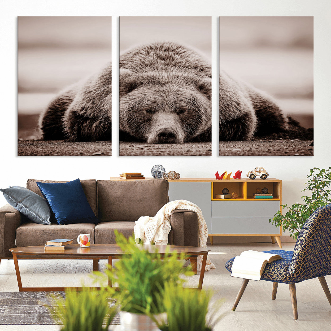 MGV-CV-60X30-3P - Grizzly Bear Wall Art Print - Bear Canvas Wall Art - Rustic Bear Portrait Canvas Print for Cabin Wall Decor and Nature-Inspired Spaces
