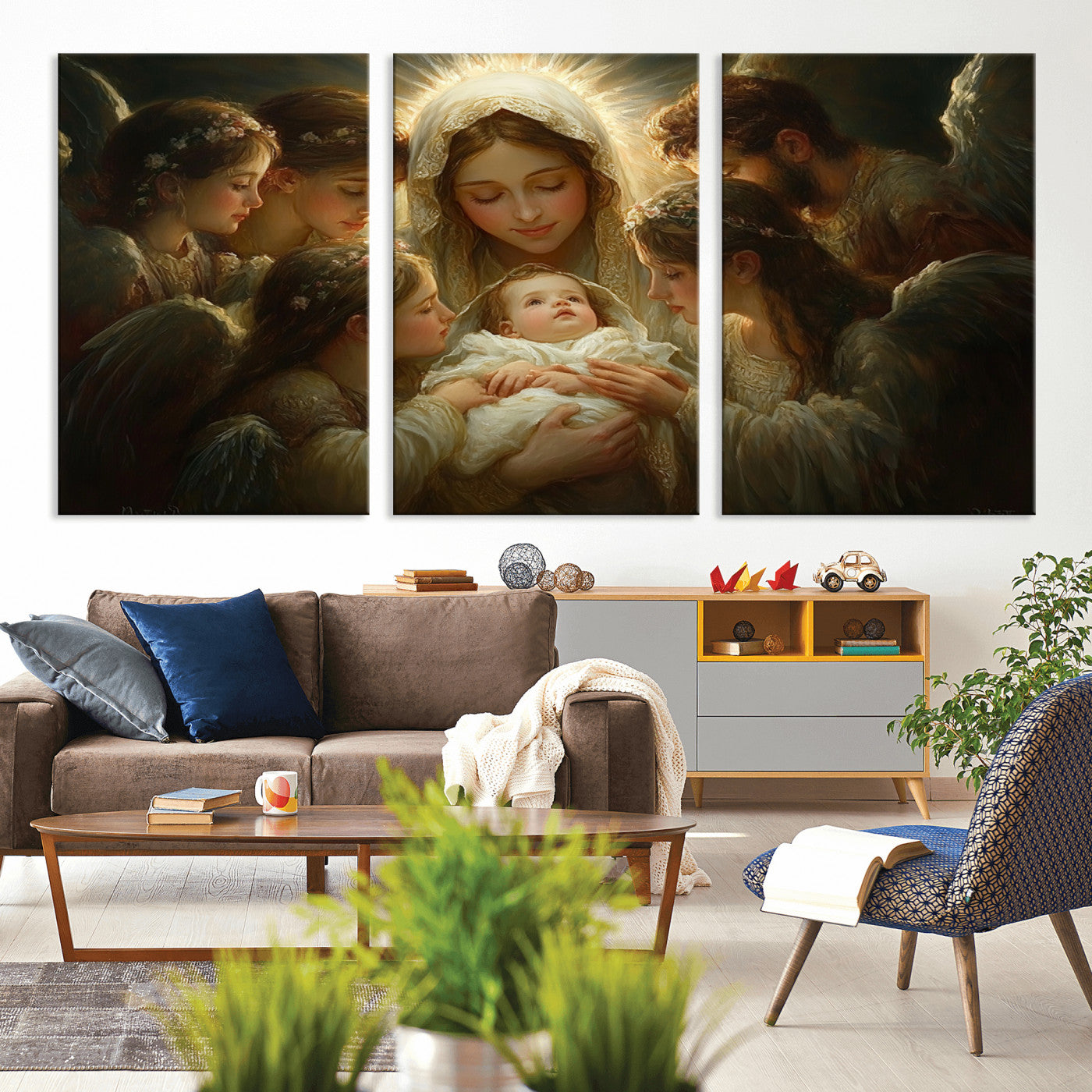 MGV-CV-60X30-3P - Mary Jesus Canvas Wall Art Print - Madonna and Child with Apostles Art Print - Classic Christian