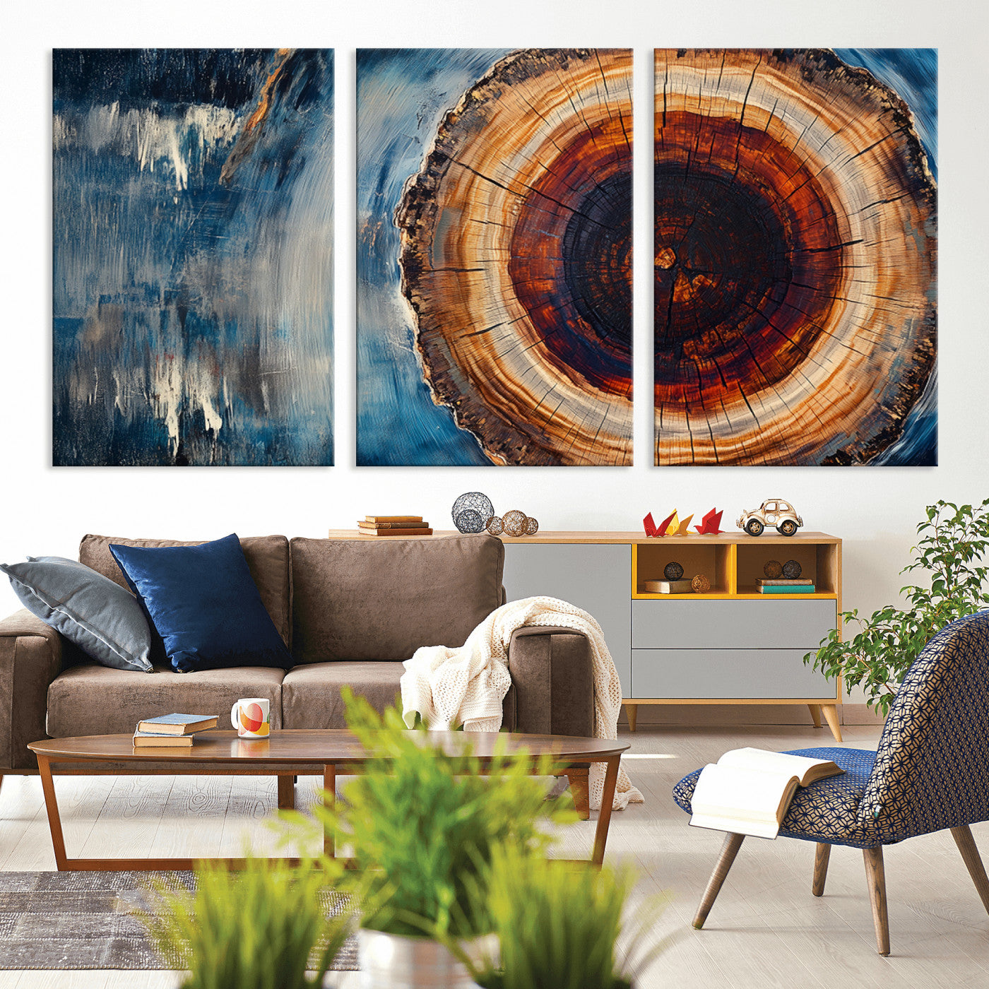 MGV-CV-60X30-3P - Abstract Tree Rings Wall Art Canvas Print - Wood Grain Rings Canvas Print - Nature Woodland Wall