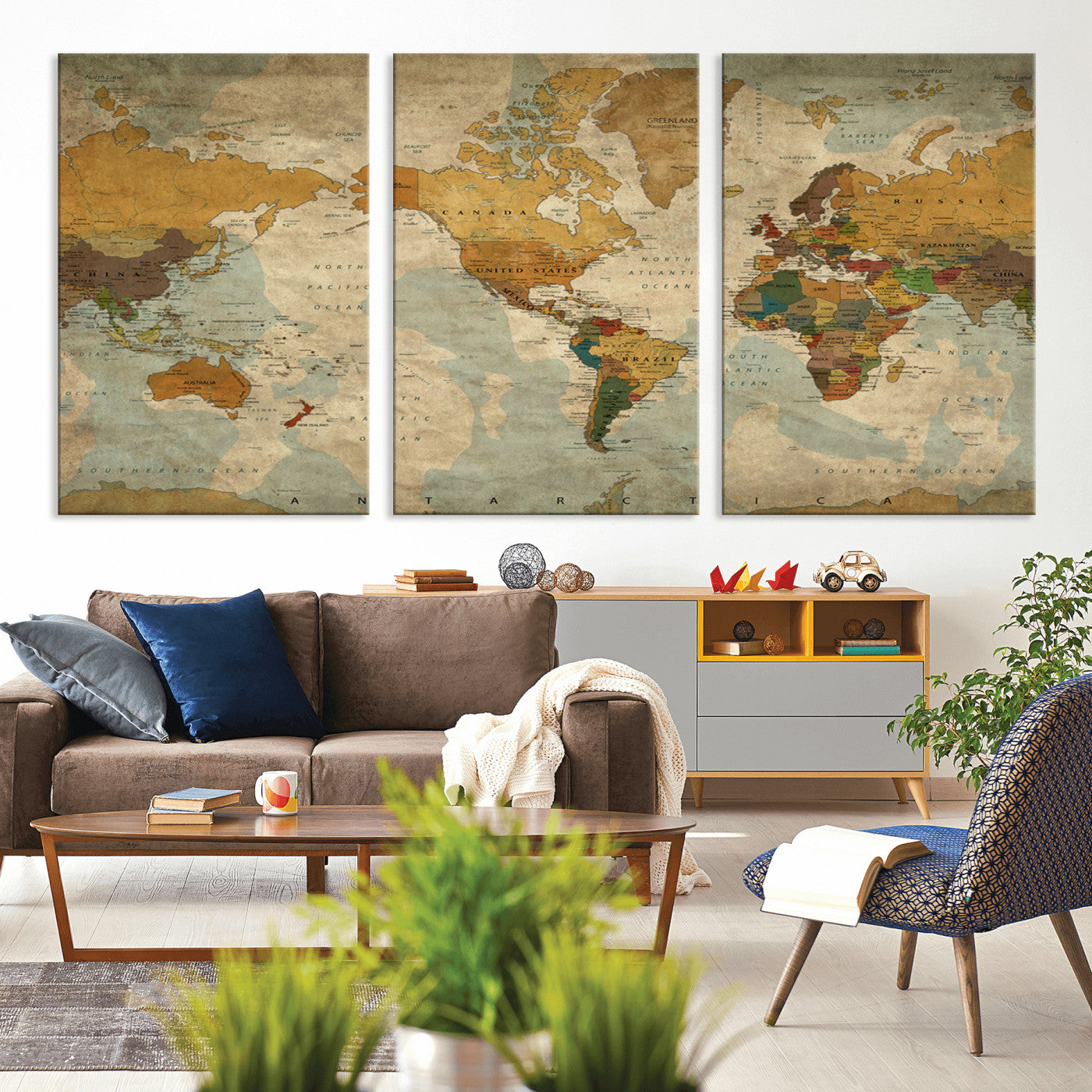 MGV-CV-60X30-3P - Push Pin World Map Canvas Print – Framed Wall Art for Couples to Track Their Travels – Anniversary