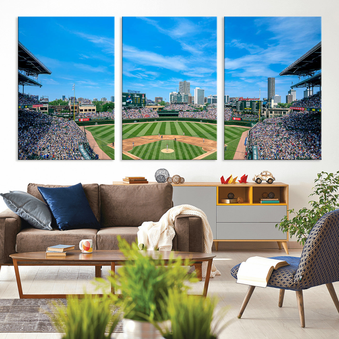 MGV-CV-60X30-3P - Wrigley Field Chicago Cubs Panoramic Art Multi Piece Canvas - Iconic Baseball Stadium Print for