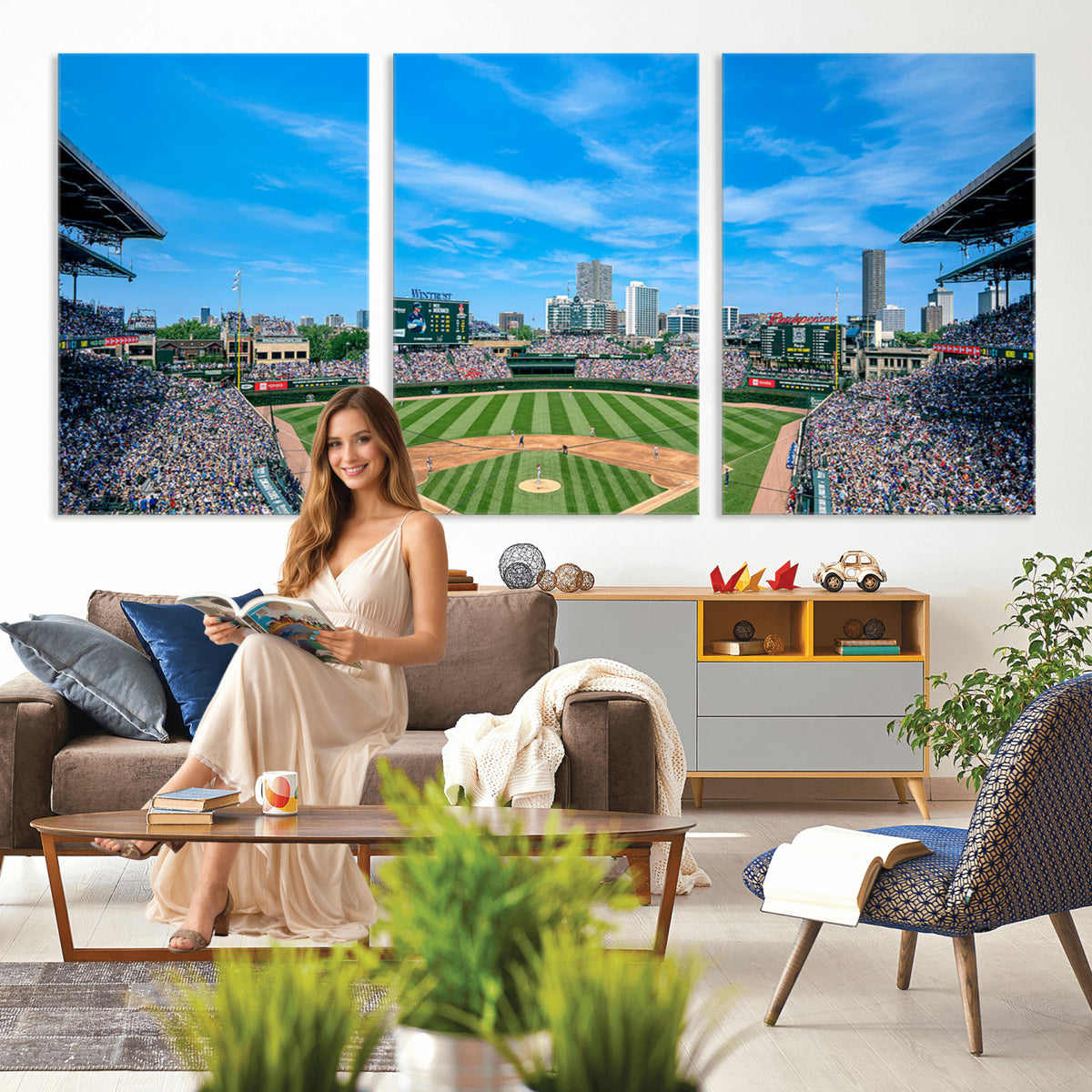 32373-MGV-CV-36X24 - Wrigley Field Chicago Cubs Panoramic Art Multi-Piece Canvas
