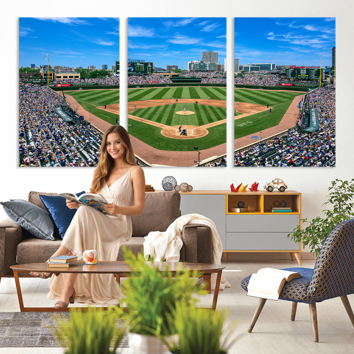 26064-MGV-CV-36X24 - Wrigley Field Chicago Cubs Canvas Wall Art - Iconic Baseball Stadium Print for Sports Lovers - Ready